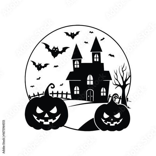 halloween house with pumpkin and bats