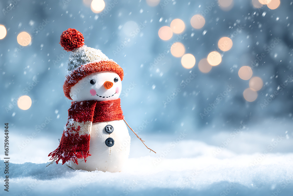 Obraz premium snowman with red hat