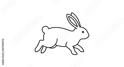 Line Art Illustration of a Running Rabbit.