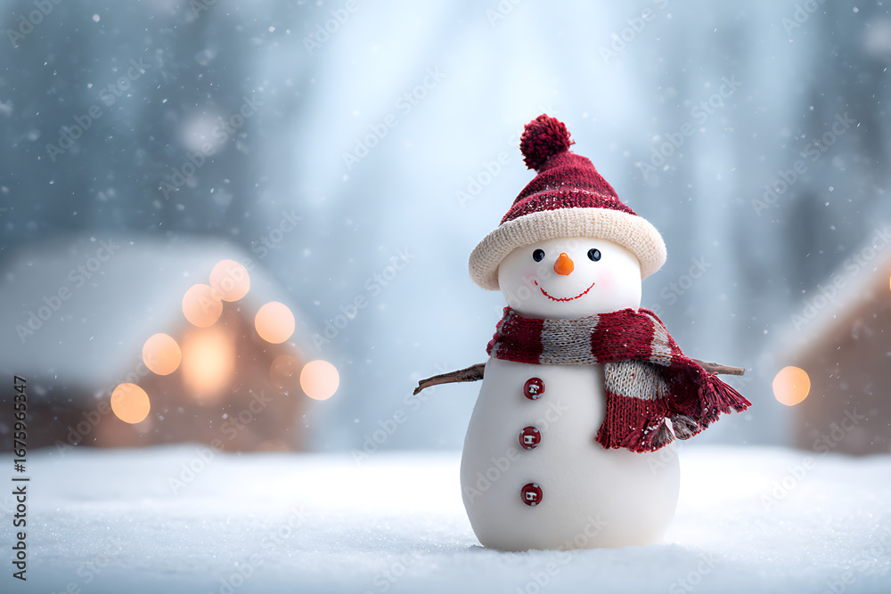 Obraz premium snowman with red hat