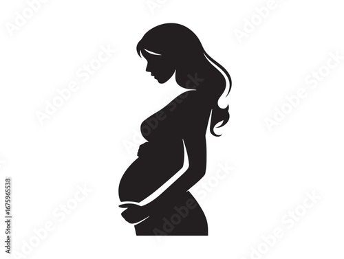 Elegant Pregnant Woman Silhouette Icon Vector for Motherhood Inspired Stock Art