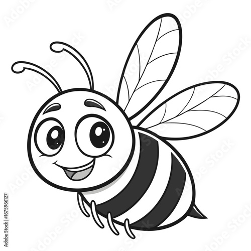 Playful Cartoon Bee Silhouette Whimsical Big-Eyed Insect Design