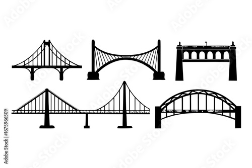Silhouette Collection of Various Bridge Designs A Visual Guide to Architectural Engineering