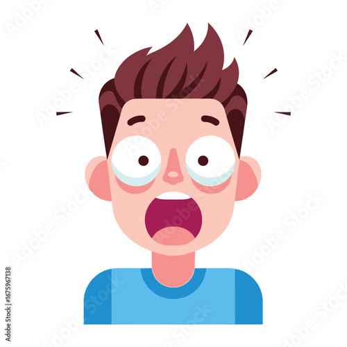 Expressive Shock: An illustration captures a character's shocked reaction, with wide eyes and an open mouth, highlighting feelings of surprise and alarm. 