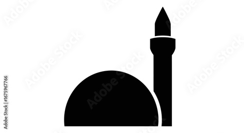 Minimalist black silhouette of an Islamic mosque featuring a dome and minaret.