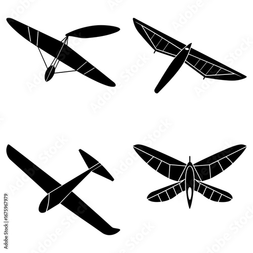 Illustration showing four different types of aircraft in black silhouette on a white background