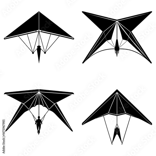 Four hang gliders in various designs displayed in a grid format on a white background image style