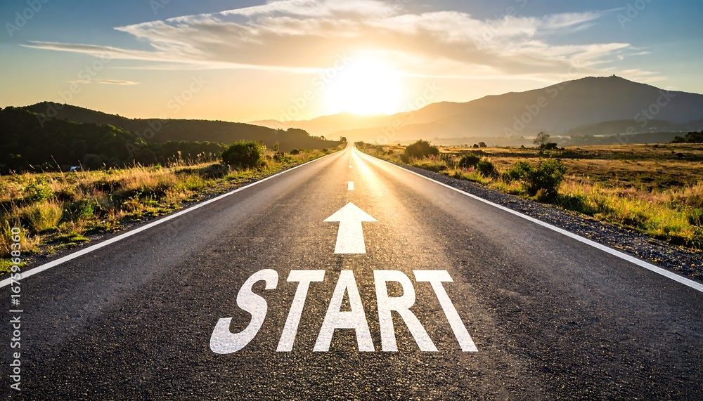 custom made wallpaper toronto digitalOpen road ahead with the word "START" painted on the asphalt.  Sunrise or sunset