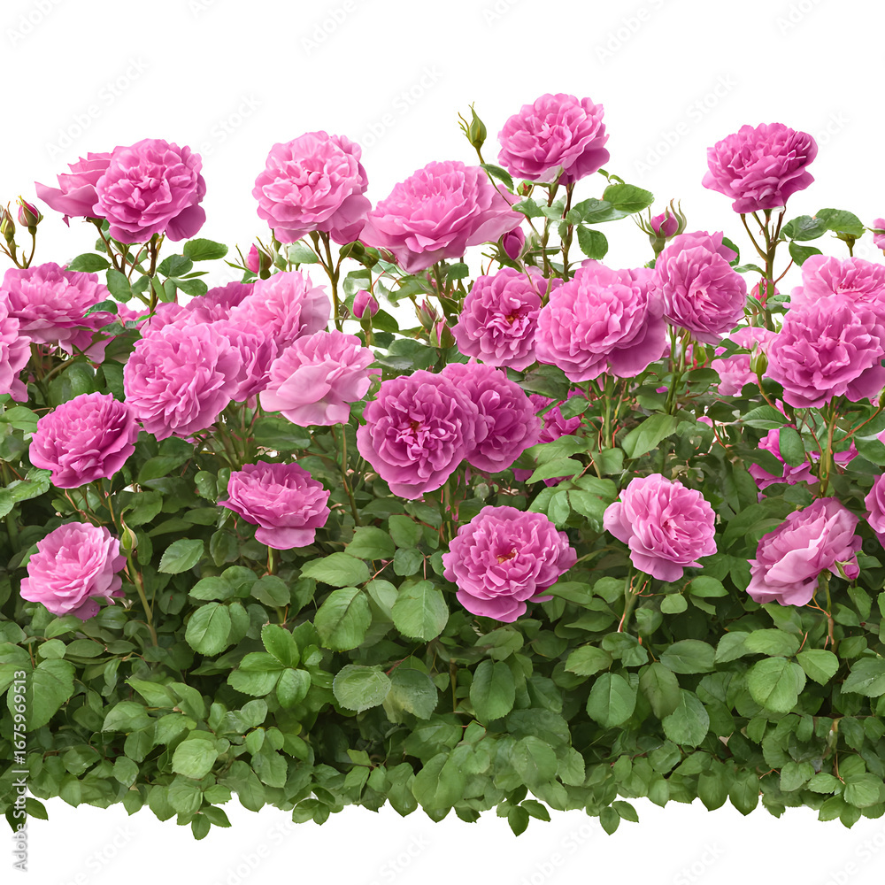 Fototapeta premium Vibrant Pink Roses Blooming on a Bush Against a Black Background Beauty