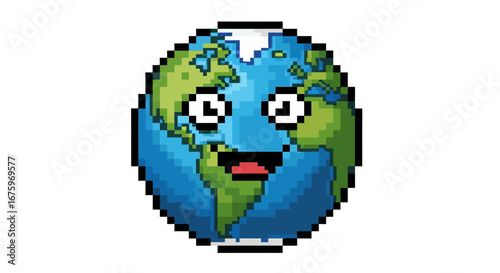 Pixelated Earth Character with a Cheerful Expression