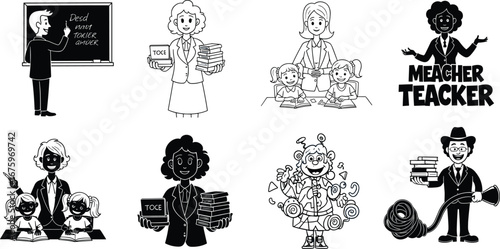Teacher in classroom, children learning, female educator, school education, teaching profession, books, knowledge sharing, blackboard, students, academic environment