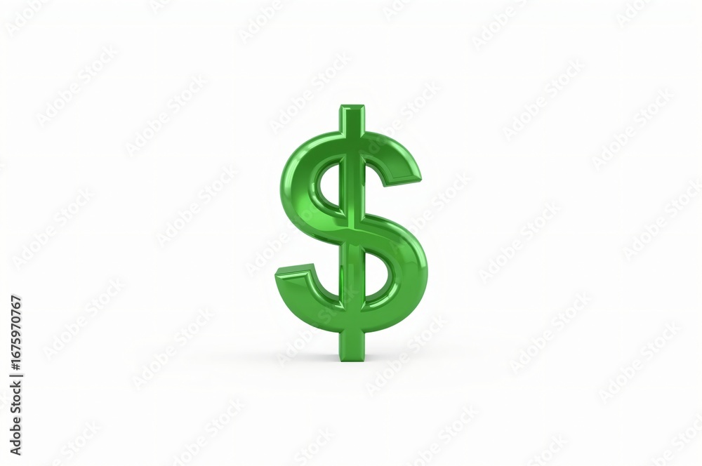 Fototapeta premium Green dollar sign 3D render, white background, finance