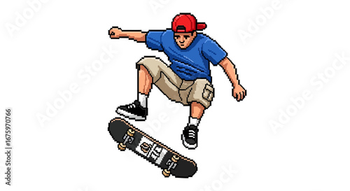 Skater performing aerial trick on skateboard, dynamic illustration of youth extreme sports