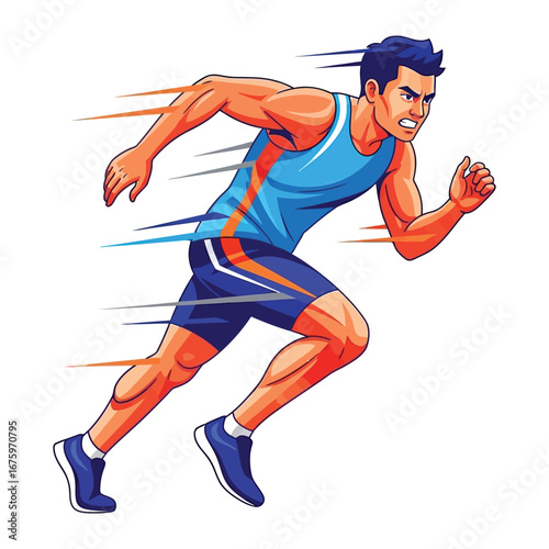 Focused Athlete: A dynamic illustration of a determined athlete sprinting forward with speed and intensity, embodying the essence of sports and competition.