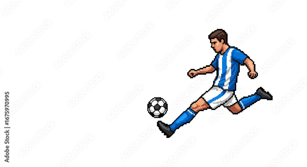 Obraz premium Dynamic Action A Soccer Player Kicking the Ball with Force and Precision Against a White Background
