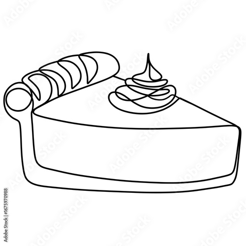 Pumpkin pie with one slice  single line drawing