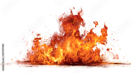 Fiery explosion intense flames burning bright hot fire