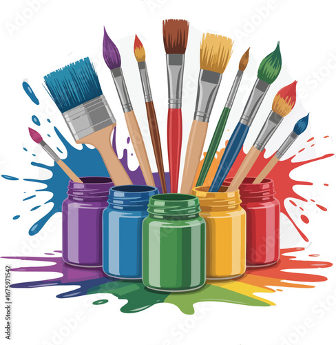 Assorted paint brushes and tools for painting