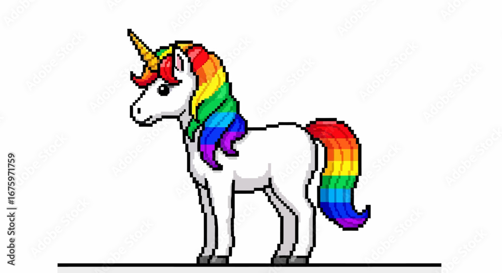 Obraz premium A Colorful Unicorn A Whimsical Illustration of a Mythical Creature with a Rainbow Mane and Tail