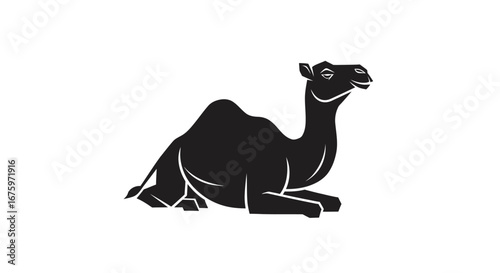 Resting Camel Silhouette - A Simple Black and White Illustration.