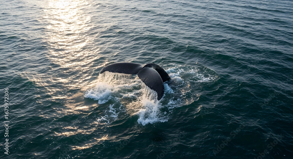 Fototapeta premium Humpback Whale Tail Diving in the Ocean