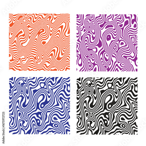 Vector background with geometric wave lines and floral ornament decoration liquify set of seamless  patterns, perfect for fashion, textile, and wallpaper design
