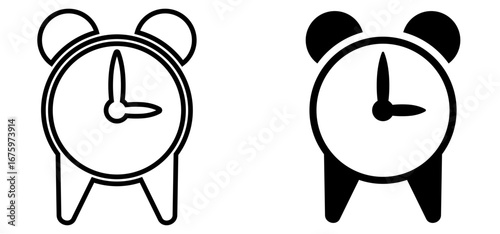 Alarm clock icons in black and outline style