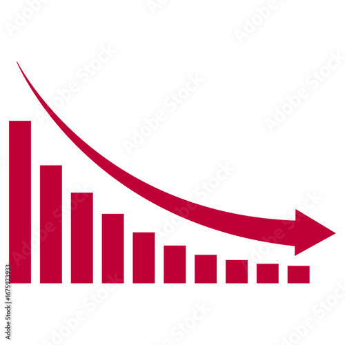 Red declining bar chart with downward arrow