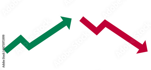 Financial growth and decline arrow chart icons