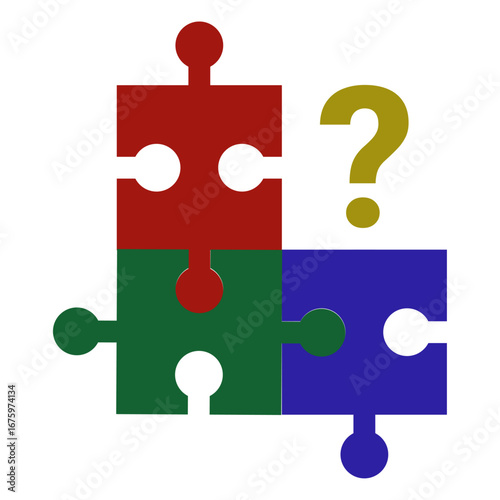 This image shows a jigsaw puzzle with one missing piece, represented by a question mark, symbolizing problem-solving, mystery, solution finding, and incomplete tasks.