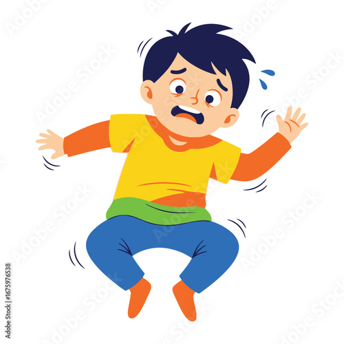Little Boy's Distress: Capturing a moment of fear and worry, a young boy is depicted in a state of panic, a vivid portrayal of vulnerability and emotional intensity.