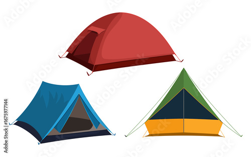 Camping Adventure with Colorful Tents for Outdoor Recreation and Wilderness Exploration Red Blue and Green Tents