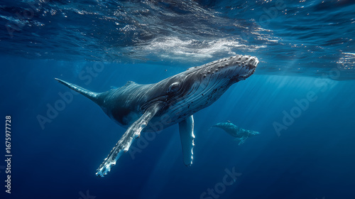 great blue whale in the ocean