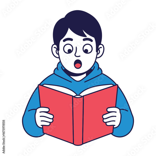 Literacy Revelation: A young boy is absorbed in a book, his eyes wide with wonder as he uncovers a world of knowledge and imagination, his face alight with intellectual exploration.