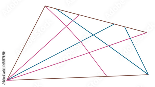 Irregular quadrilateral with intersecting pink and teal lines from a common vertex point shown here