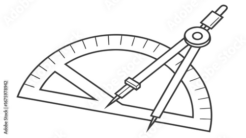 Illustration of a protractor and compass drawing tool for geometry and mathematical construction tasks