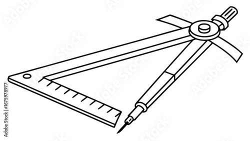 Illustration of a triangle ruler and a compass for drafting and geometric constructions tool set