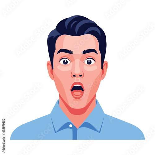 Astonished Expression: A striking visual of a man expressing surprise and shock. The artwork beautifully captures the intense emotions of the subject.