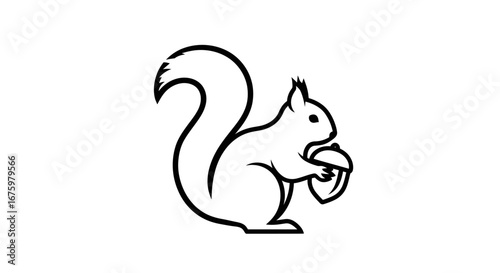 Stylized black outline squirrel holding an acorn illustration.