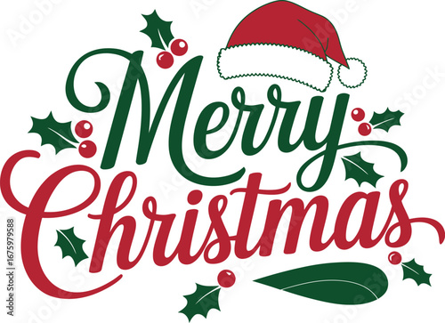 Merry Christmas text, typography lettering for greeting cards, banners, posters, isolated vector illustration