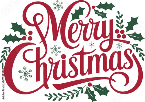 Merry Christmas text, typography lettering for greeting cards, banners, posters, isolated vector illustration