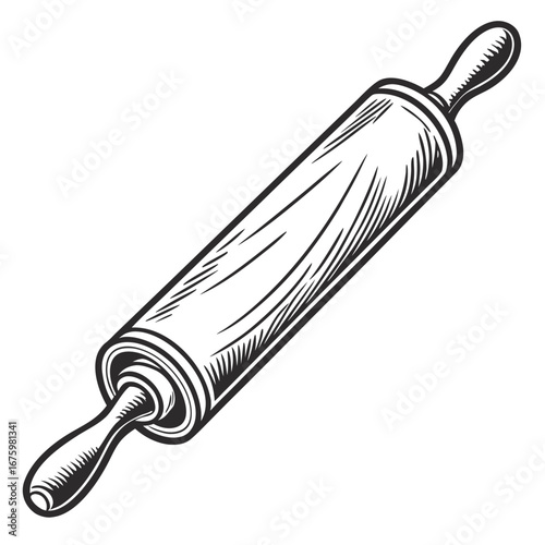 hand drawn illustration of a wooden rolling pin 