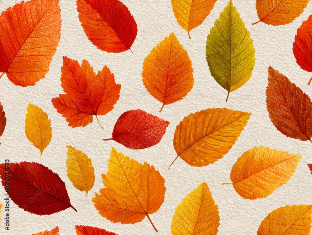 Obraz premium Colorful Autumn Leaves in Various Shapes on a Light Beige Background