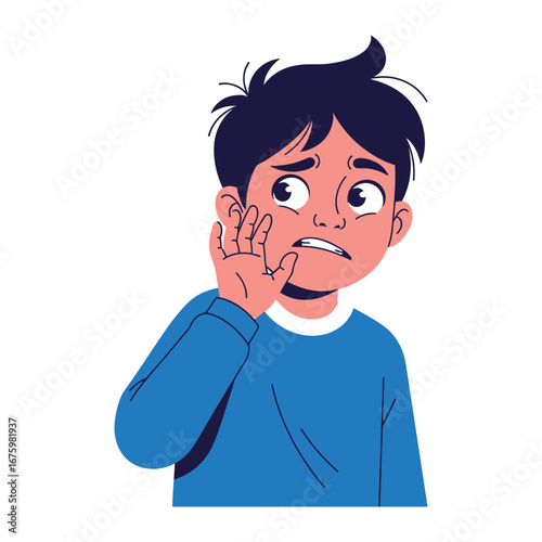 Concerned Expression: A young individual conveys feelings of unease with a hand placed gently near their ear, embodying a moment of vulnerability and thoughtful reflection.