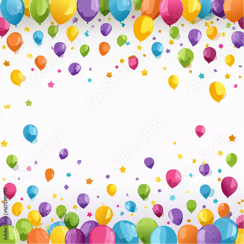 Colorful balloons and stars festive background.