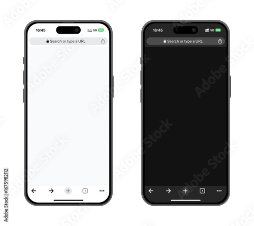 Web browser mobile responsive on smartphone. Vector mockup of website layout preview inside mobile browser UI, perfect for app showcase, responsive design, and UI/UX presentations.
