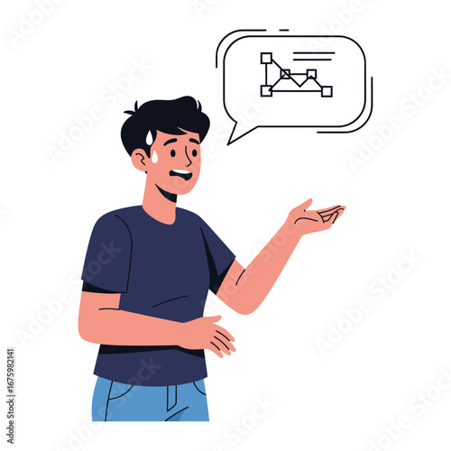 Business Concern: Anxious individual, caught in a moment of thought, expressing uncertainty through a speech bubble with the fluctuating economic graph.