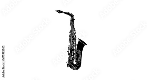 Elegant Black Alto Saxophone Musical Instrument Illustration.