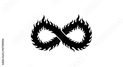Fiery Infinity Symbol Burning with Flames on White Background.