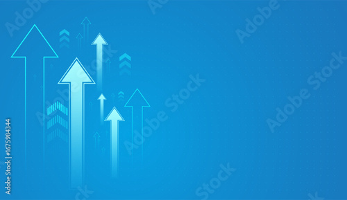 The arrows vary in size and transparency, creating a sense of motion and direction toward success, Growth blue arrows on light blue background used in finance, Forex trading